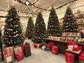 Christmas trees, ornaments and gifts shop Royalty Free Stock Photo