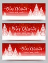 Christmas trees on red starry background - set of vector horizontal panoramic banners for holiday design Royalty Free Stock Photo