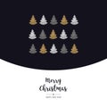 Christmas trees scribble drawing greeting black gold background Royalty Free Stock Photo