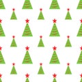 Christmas trees seamless pattern. Vector illustration. Simple green and red icons on the white background. Holidays design, Christ Royalty Free Stock Photo