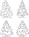 Christmas trees set. Black and white file