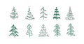 Christmas trees set, vector sketch fir trees for new year greetings design Royalty Free Stock Photo