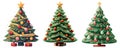 Christmas trees in simple cartoon and 3D styles. Winter season holiday decoration xmas tree vector illustration Royalty Free Stock Photo