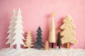 Christmas Trees, Snow, Retro Pink Grungy Wooden Background, Star Royalty Free Stock Photo