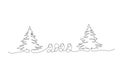 Christmas trees or spruce. Vector illustration made in one line with the numbers of the new year 2022. Royalty Free Stock Photo