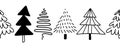 Christmas trees vector border. Seamless pattern hand drawn doodle trees black fir. Decorative Winter holiday sketch Royalty Free Stock Photo