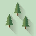 Christmas trees in vector flat design style. Fir tree icon on green Royalty Free Stock Photo