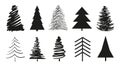 Christmas trees on white. Set for icons on isolated background. Geometric art. Objects for polygraphy, posters, t-shirts and Royalty Free Stock Photo