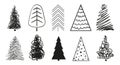 Christmas trees on white. Set for icons on isolated background. Geometric art. Objects for polygraphy, posters, t-shirts and Royalty Free Stock Photo