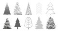 Christmas trees on white. Set for icons on isolated background. Geometric art. Objects for polygraphy, posters, t-shirts and Royalty Free Stock Photo