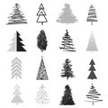 Christmas trees on white. Set for icons on isolated background. Geometric elements. Holiday objects for flyers, posters, t-shirts Royalty Free Stock Photo