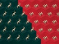 Christmas, trendy tile, pattern, isometric photography, Golden reindeers, 3D green and red blocks in the background, winter, autum