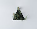 Christmas triangle frame of a fir branches on white background. Royalty Free Stock Photo