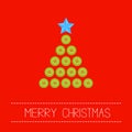 Christmas triangle tree from green buttons. Merry Christmas card. Flat design Royalty Free Stock Photo