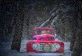 Christmas truck with golden retrievers