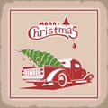 Christmas truck, color, vector image, old card style