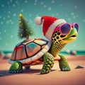 Christmas turtle with Christmas tree on the beach graphics