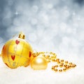 Christmas Twinkled Bokeh Background with Xmas Balls and Snow Royalty Free Stock Photo
