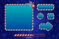 Christmas user interface and elements for game or web design. Buttons, boards and frame in red and blue. Game loading UI
