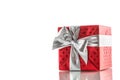 Christmas valentine or birthday red gift box with silver ribbon