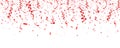 Christmas, Valentines day red confetti with ribbon on white background. Falling shiny glitter. Festive party design