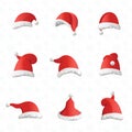 Christmas various hats set in cartoon style on white background. Royalty Free Stock Photo