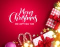 Christmas vector background banner with bright blurred lights