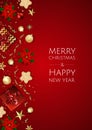 Christmas vector background. Design greeting card, banner, poster. Top view gift box, xmas decoration balls and Royalty Free Stock Photo