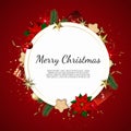 Christmas vector background. Design greeting card, banner, poster. Top view gift box, xmas decoration balls and Royalty Free Stock Photo