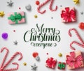 Christmas vector background design. Merry christmas everyone greeting text with colorful decoration.