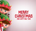 Christmas vector background template with kid elves characters Royalty Free Stock Photo