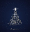 Christmas vector background with Christmas tree and stars on sky Royalty Free Stock Photo