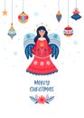 Christmas vector card angel balls Christian greeting
