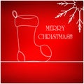 Christmas vector card, background with snowflake and sock. Red Beautiful illustration wallpaper. Royalty Free Stock Photo