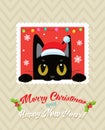Christmas Vector Card With Cute Cat. Holiday Cartoon Greeting Card. Merry Christmas.