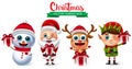 Christmas vector character set. Christmas characters like snow man, santa claus, reindeer and elf with gifts element for xmas holi Royalty Free Stock Photo