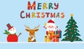 Christmas vector characters like santa claus, reindeer and snowman holding gift Royalty Free Stock Photo