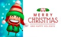 Christmas vector characters set. Christmas character like elf, reindeer, snowman and santa claus in standing pose and gesture. Royalty Free Stock Photo