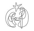 Christmas Vector Christian icon religious Nativity Scene of baby Jesus with Mary Joseph and star. Continuous art line Royalty Free Stock Photo