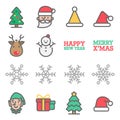 Christmas Vector Color Line Icon Set. Contains such Icons as Santa Claus, Snowflake, Elf, Snowman, Christmas Hat, Gift Box and mo