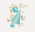 Christmas vector concept design. Merry christmas and happy new year text with elegant xmas ornaments