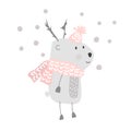 Christmas vector cute cartoon deer in hat and scarf illustration design. bambi animal vector. Merry Xmas greeting card