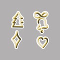 Christmas vector 3D sticker. Christmas tree, bell, heart and other design elements