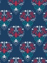 Christmas vector damask pattern seamless dark blue