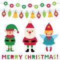 Christmas greeting card with Santa, elf and angel