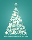 Christmas vector greeting card with a tree