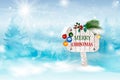 Christmas vector illustration with a banner with holidays greeting. Christmas card.