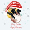 Christmas vector illustration bumble bee holding bauble fashion concept