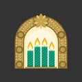 Christmas vector illustration. Four Advent candles lit in anticipation of the birth of Jesus Christ