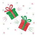 Christmas vector illustration. Gifts or present for Christmas and New Year on white background with snowflakes